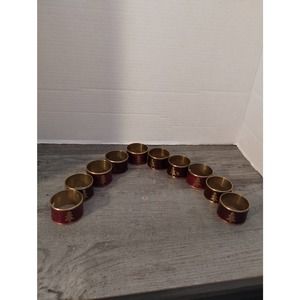 Set Of 10 Christmas Red Enameled Napkin Rings With Tree